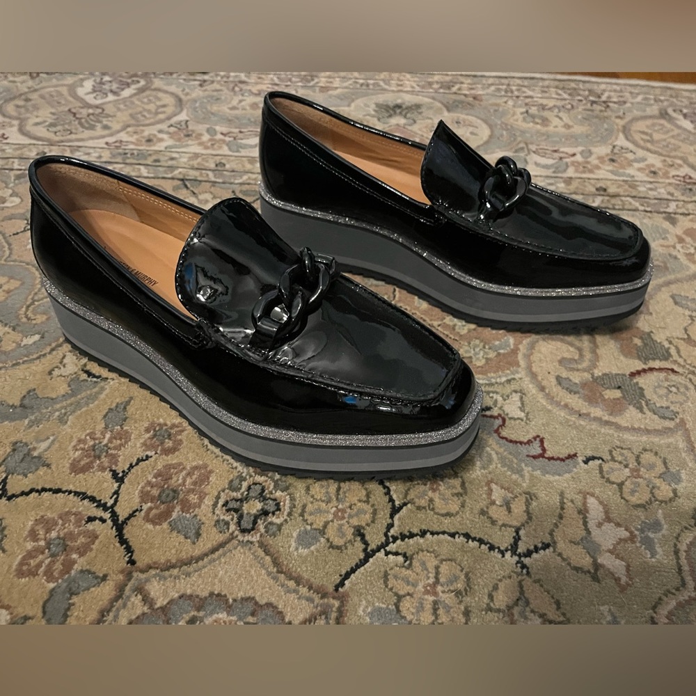 Johnston and Murphy Black platform loafers